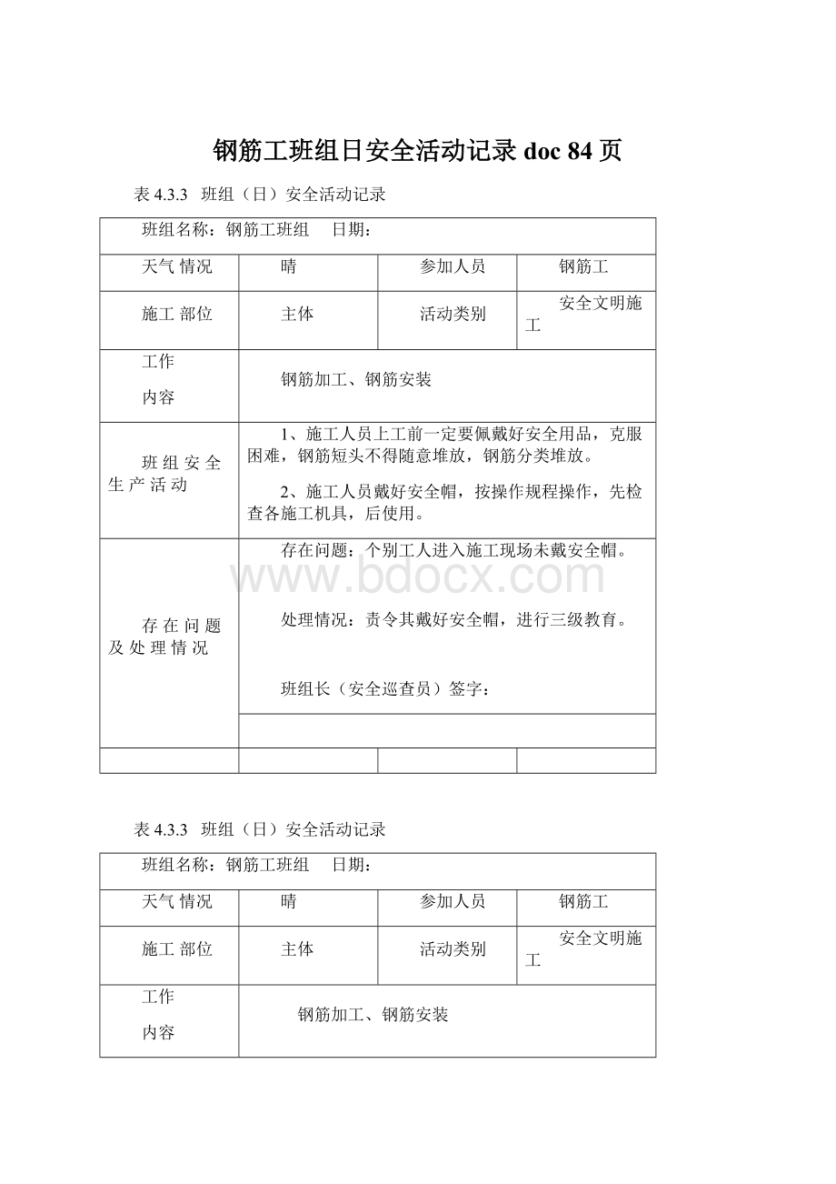 钢筋工班组日安全活动记录doc 84页.docx_第1页