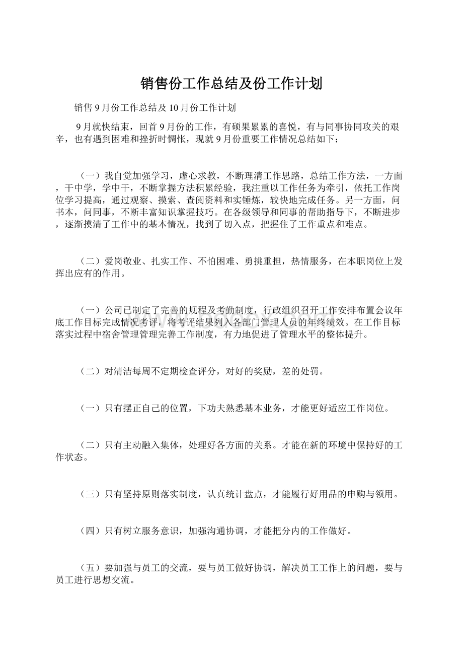 销售份工作总结及份工作计划Word文档下载推荐.docx_第1页