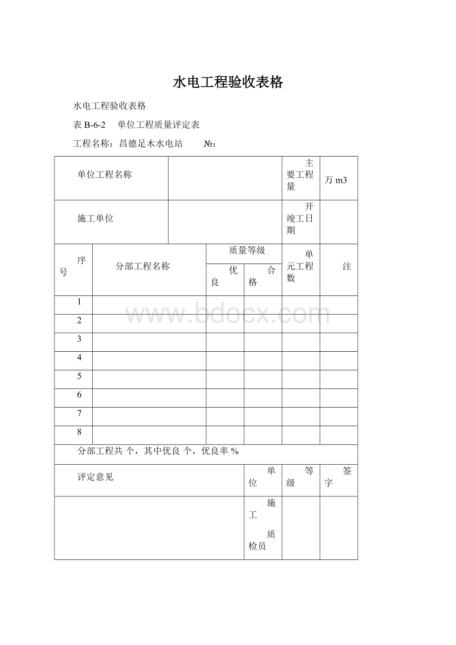 水电工程验收表格Word文档下载推荐.docx