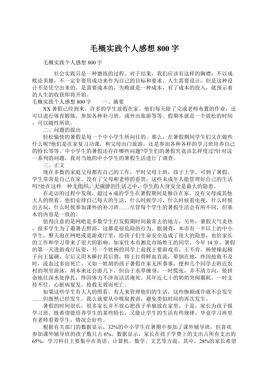 毛概实践个人感想800字.docx