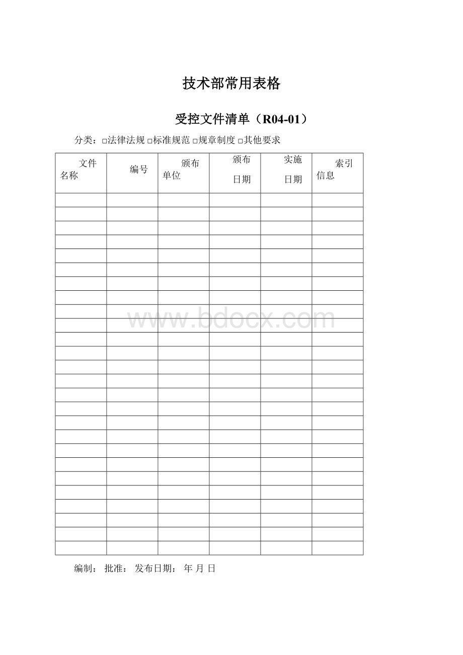 技术部常用表格.docx_第1页