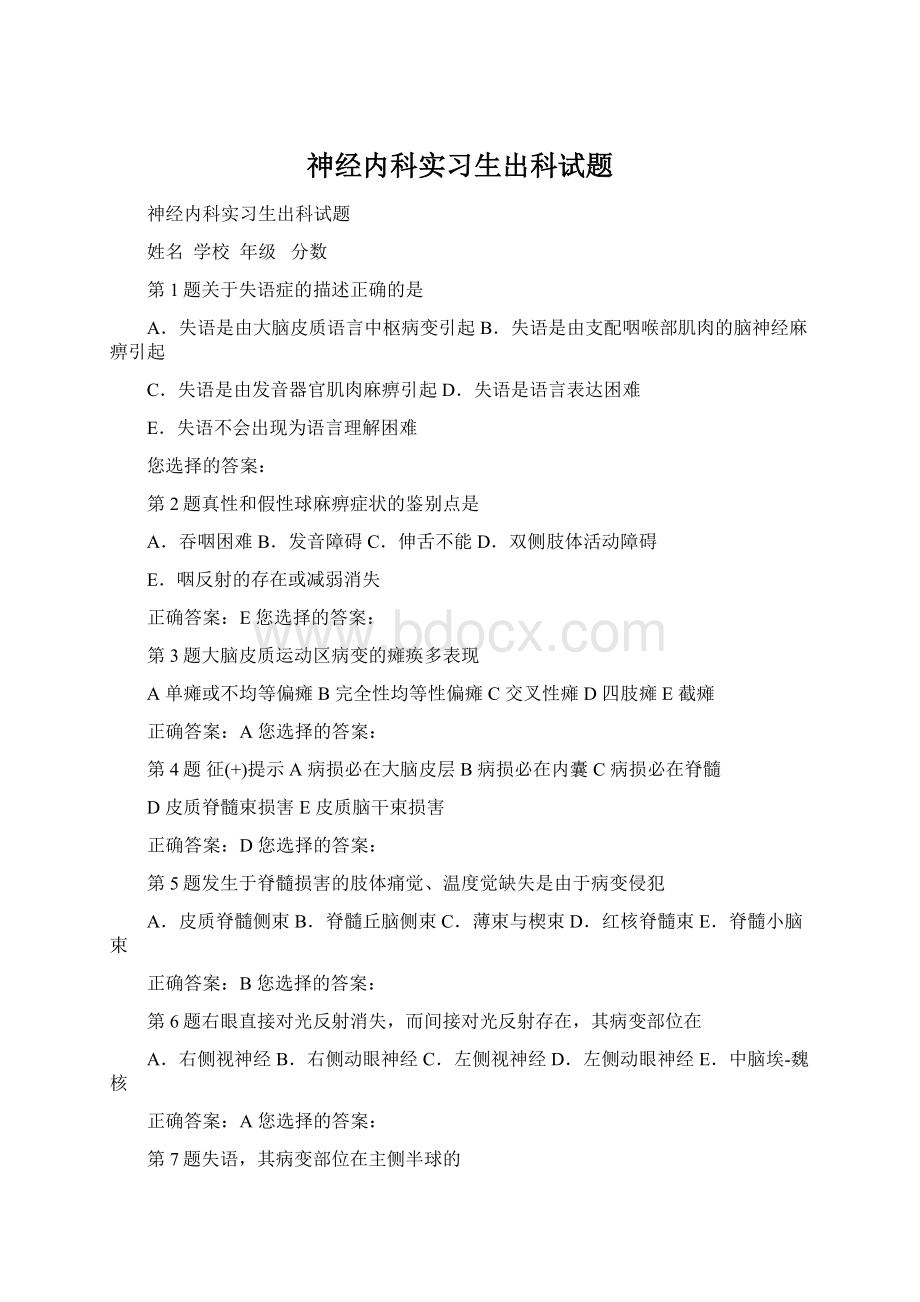 神经内科实习生出科试题.docx_第1页