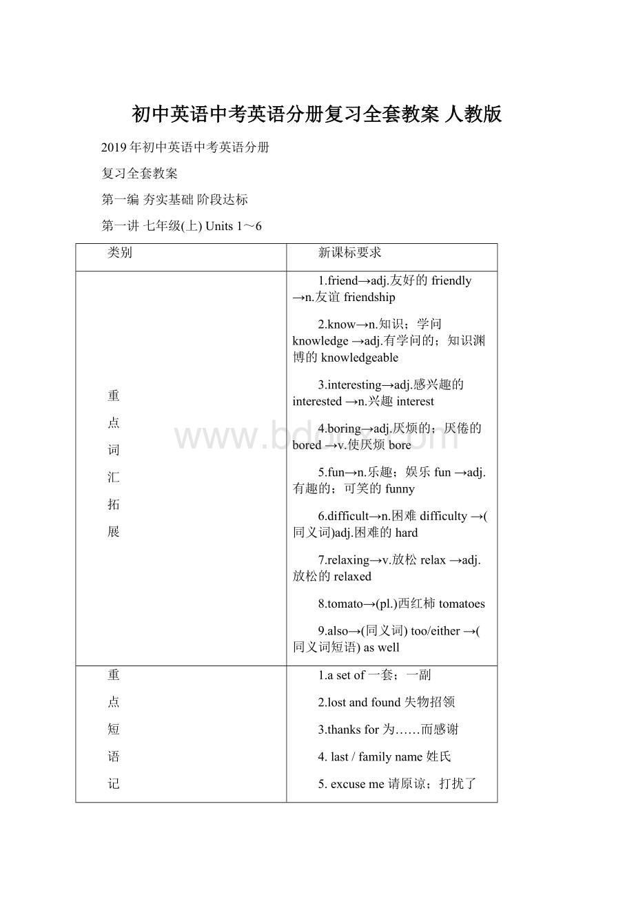 初中英语中考英语分册复习全套教案 人教版.docx_第1页