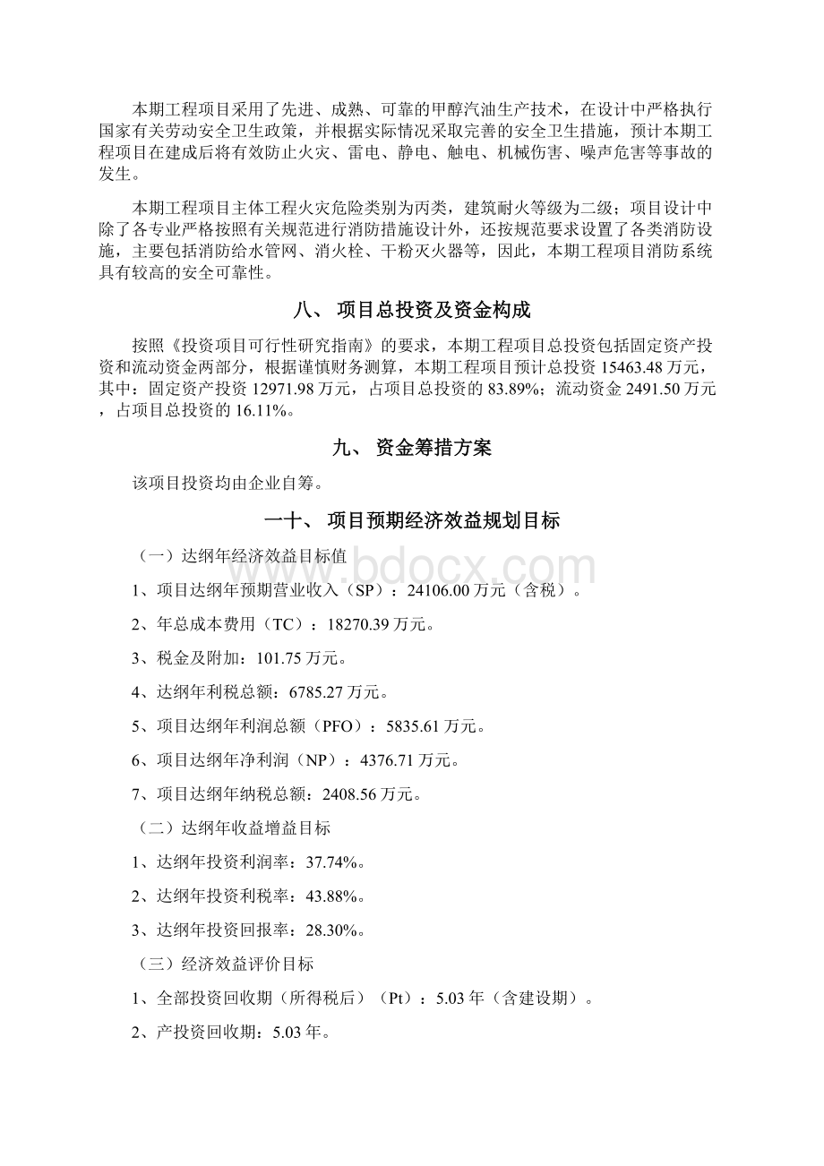 甲醇汽油项目投资计划书Word格式文档下载.docx_第3页