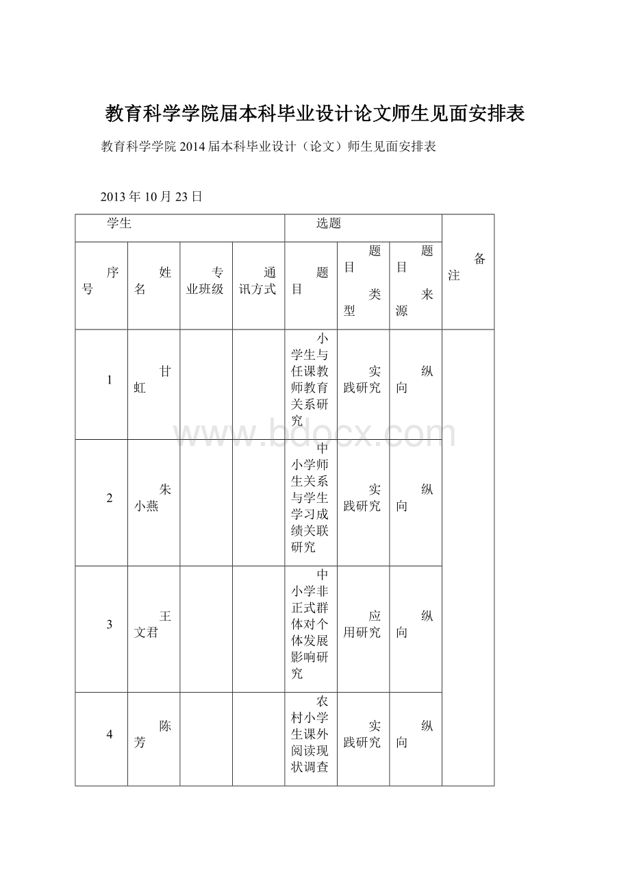 教育科学学院届本科毕业设计论文师生见面安排表.docx_第1页