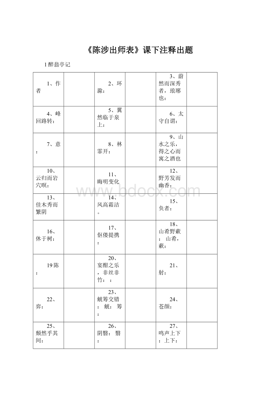 《陈涉出师表》课下注释出题Word文档下载推荐.docx