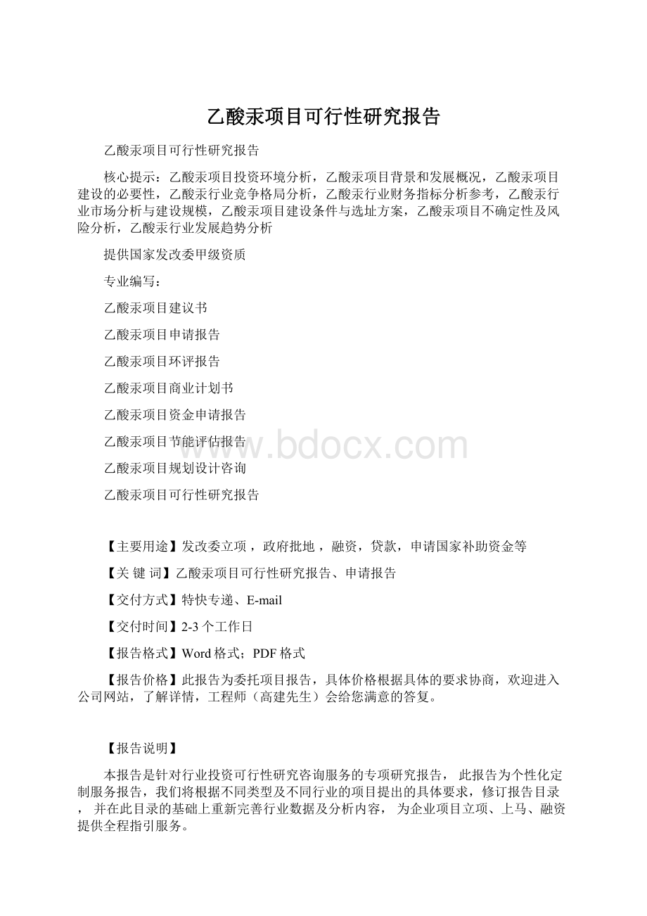 乙酸汞项目可行性研究报告Word格式.docx