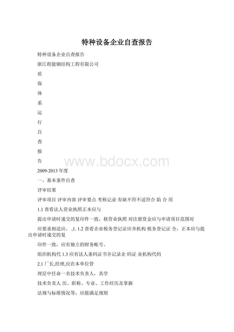 特种设备企业自查报告.docx