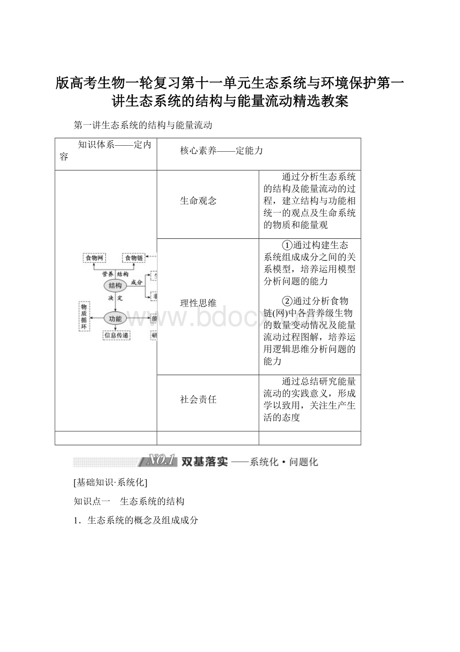 版高考生物一轮复习第十一单元生态系统与环境保护第一讲生态系统的结构与能量流动精选教案.docx_第1页