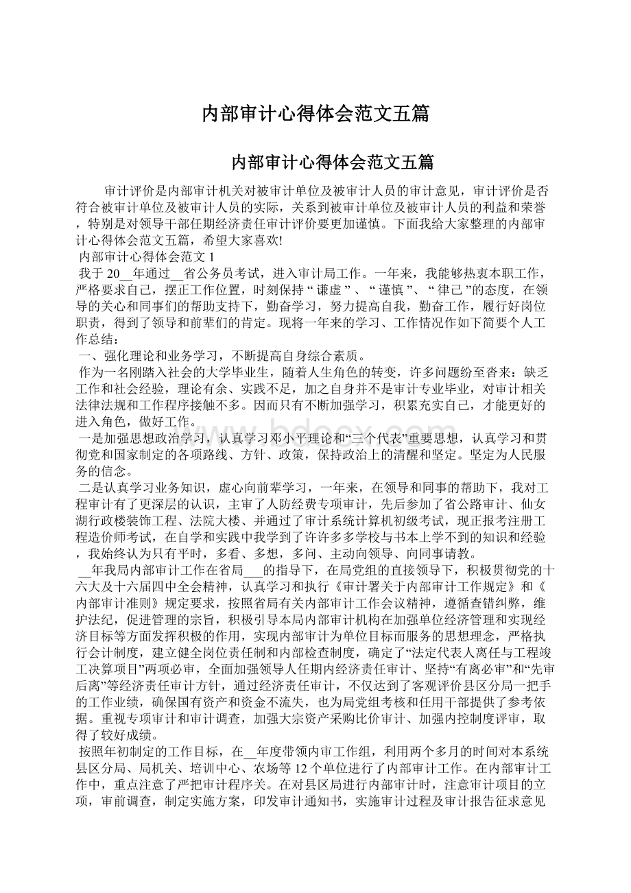 内部审计心得体会范文五篇.docx