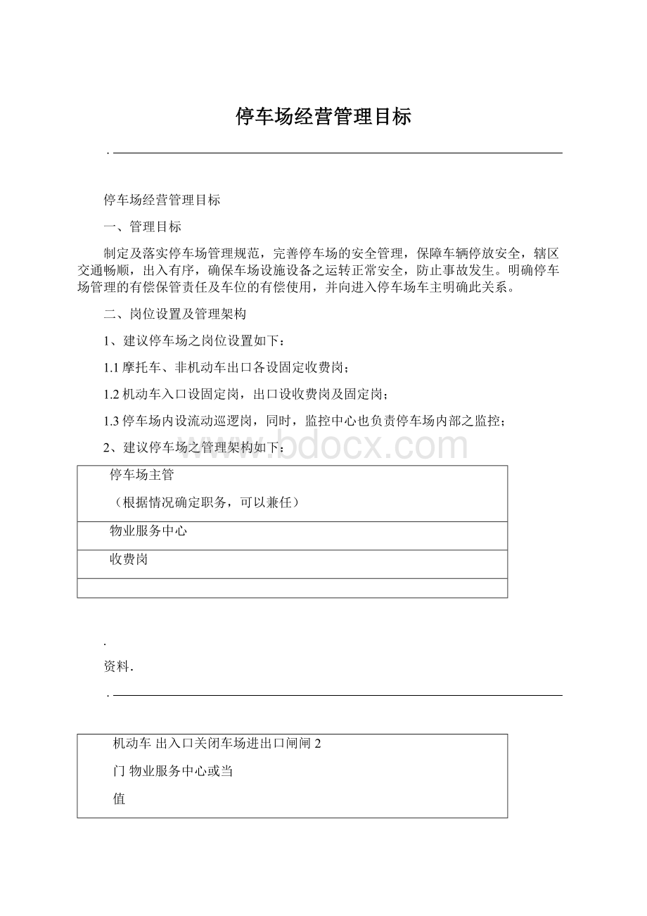 停车场经营管理目标文档格式.docx