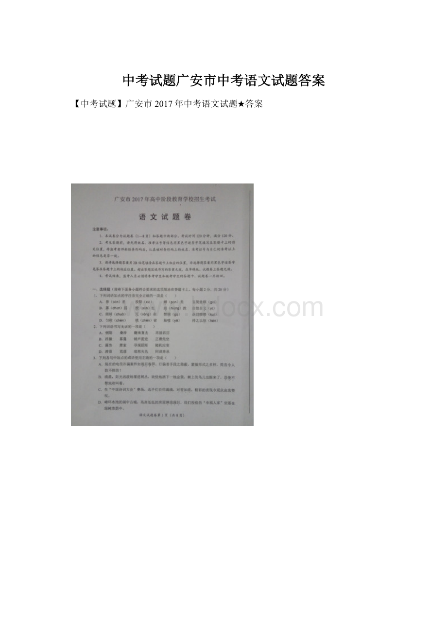 中考试题广安市中考语文试题答案文档格式.docx
