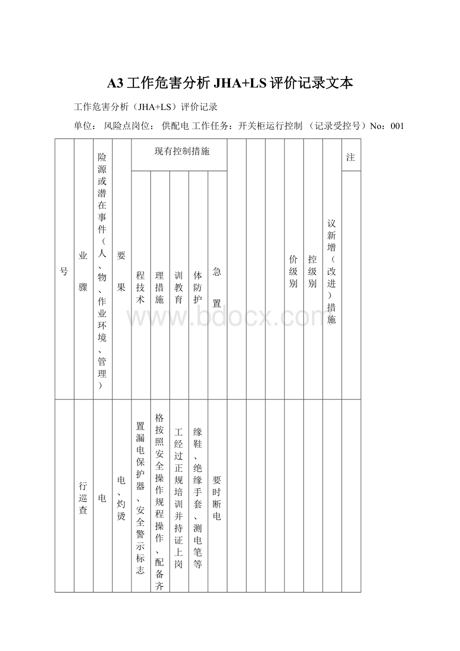 A3工作危害分析JHA+LS评价记录文本Word文档下载推荐.docx_第1页