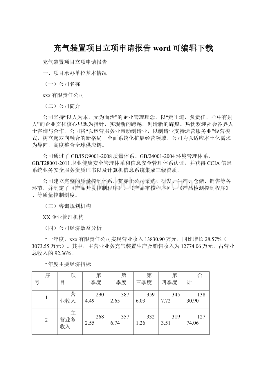 充气装置项目立项申请报告word可编辑下载.docx