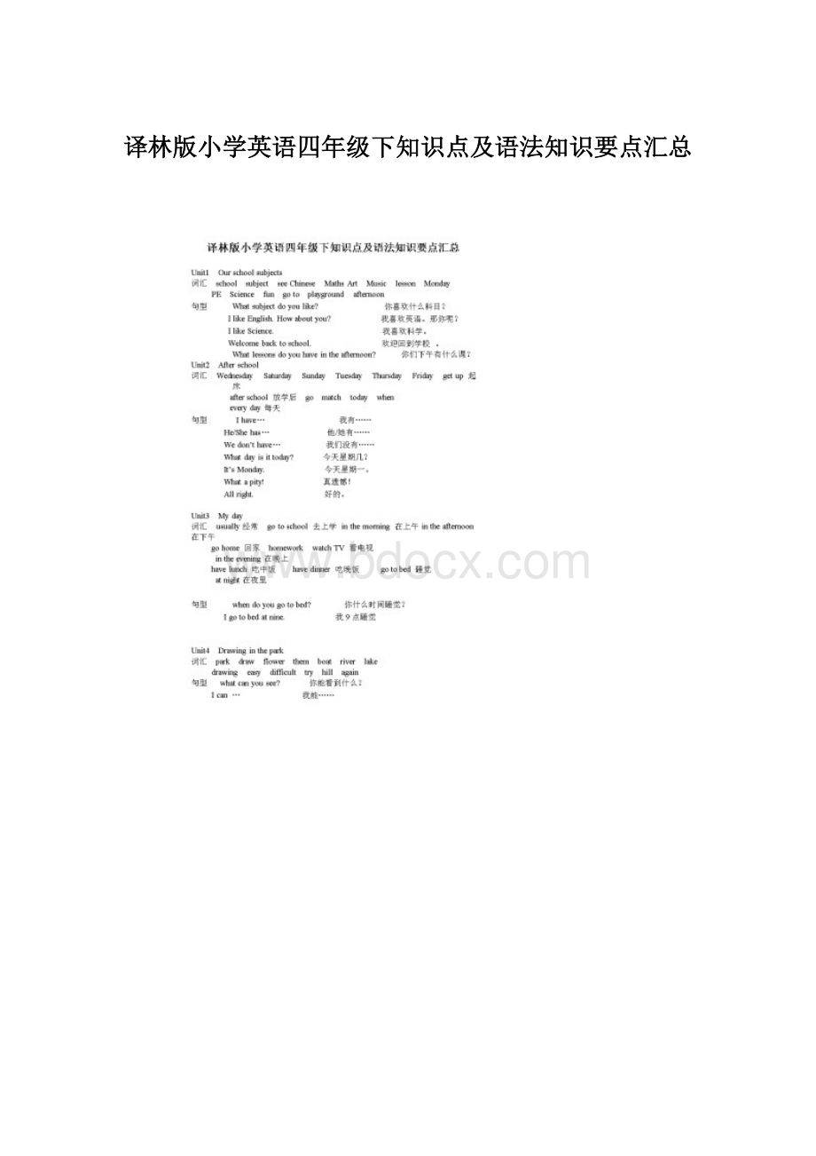 译林版小学英语四年级下知识点及语法知识要点汇总Word文档格式.docx
