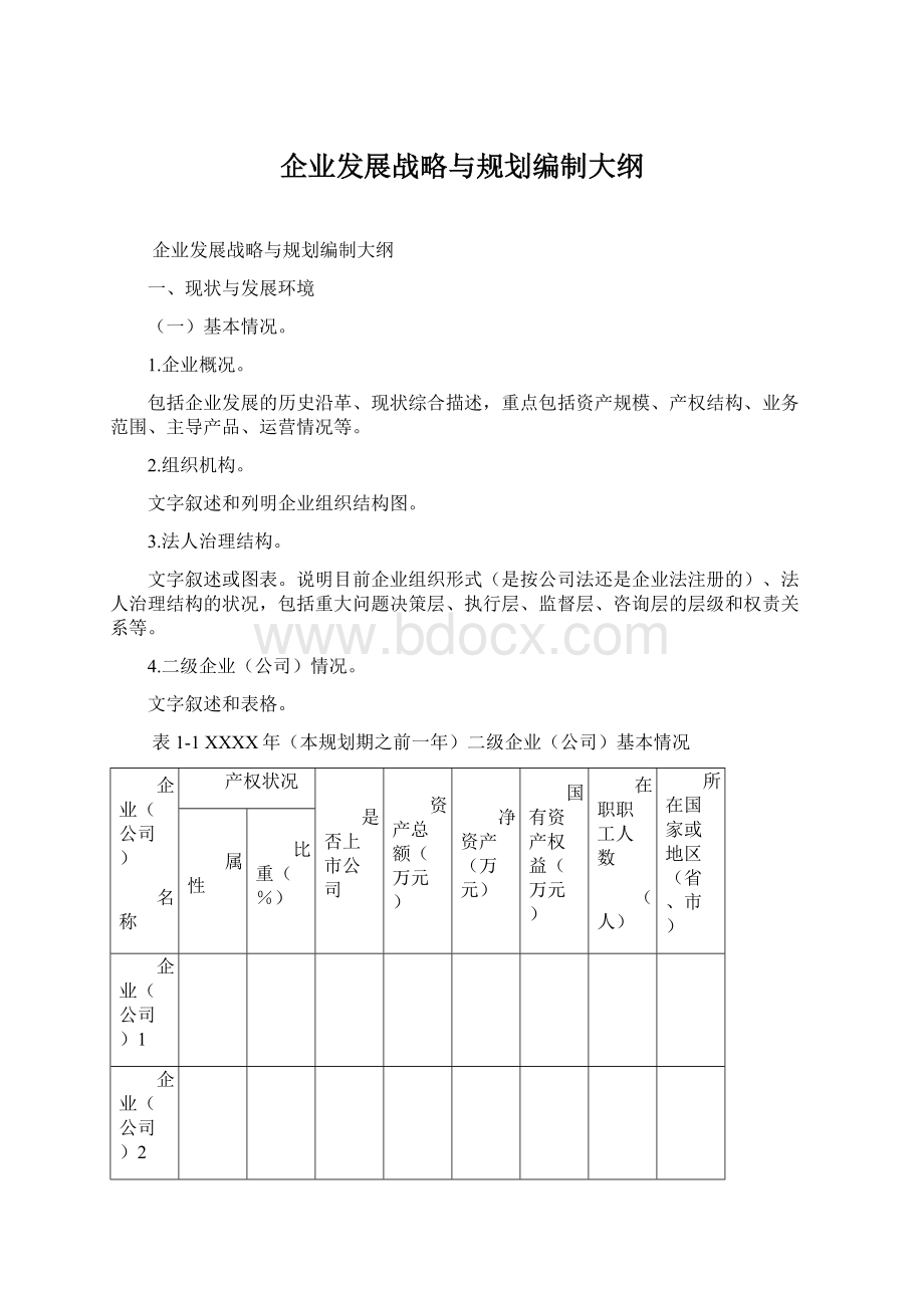 企业发展战略与规划编制大纲文档格式.docx