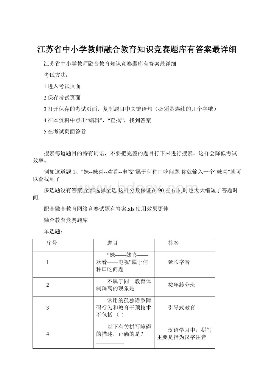 江苏省中小学教师融合教育知识竞赛题库有答案最详细文档格式.docx_第1页