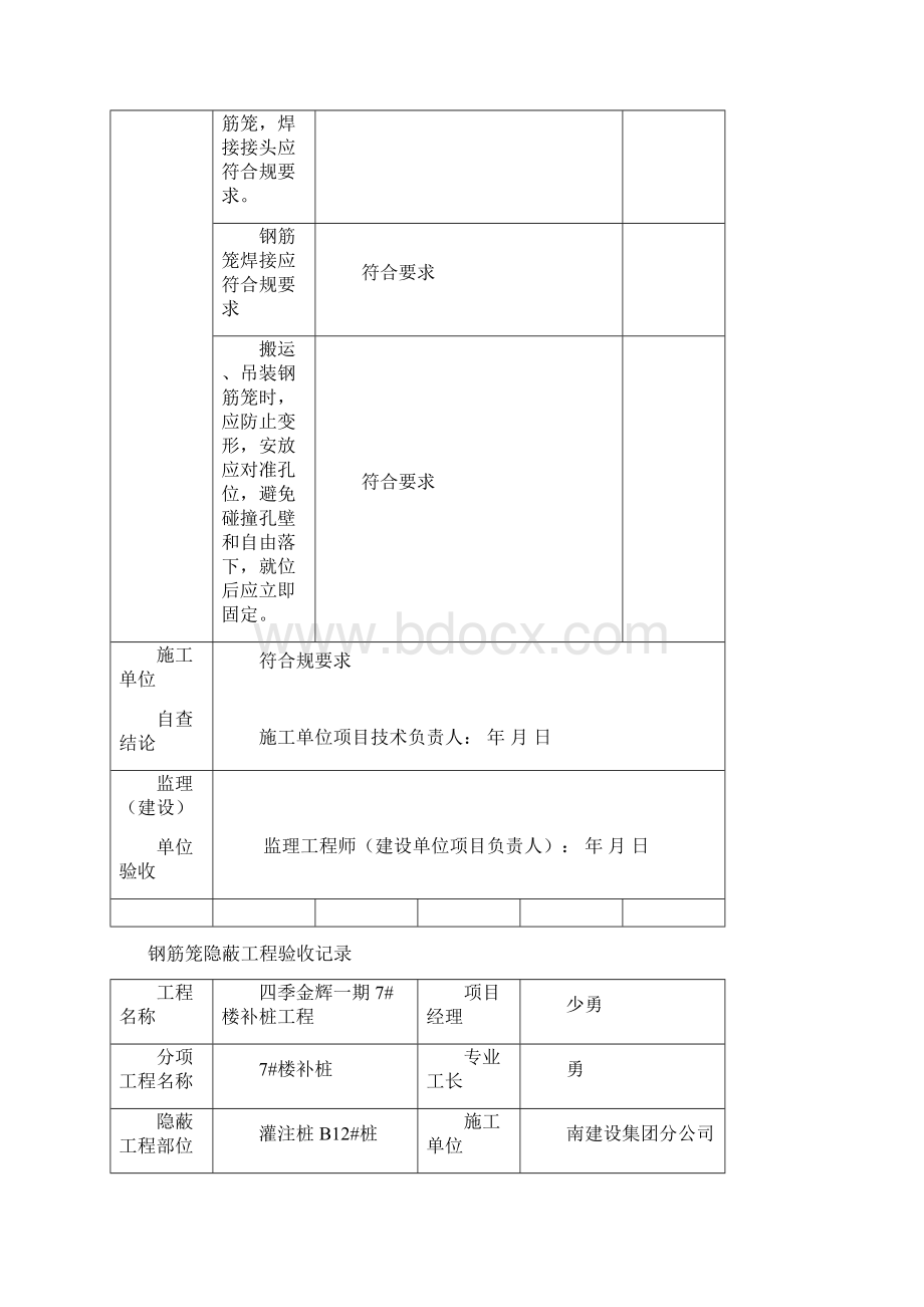 钢筋笼隐蔽工程验收记录Word文档下载推荐.docx_第2页