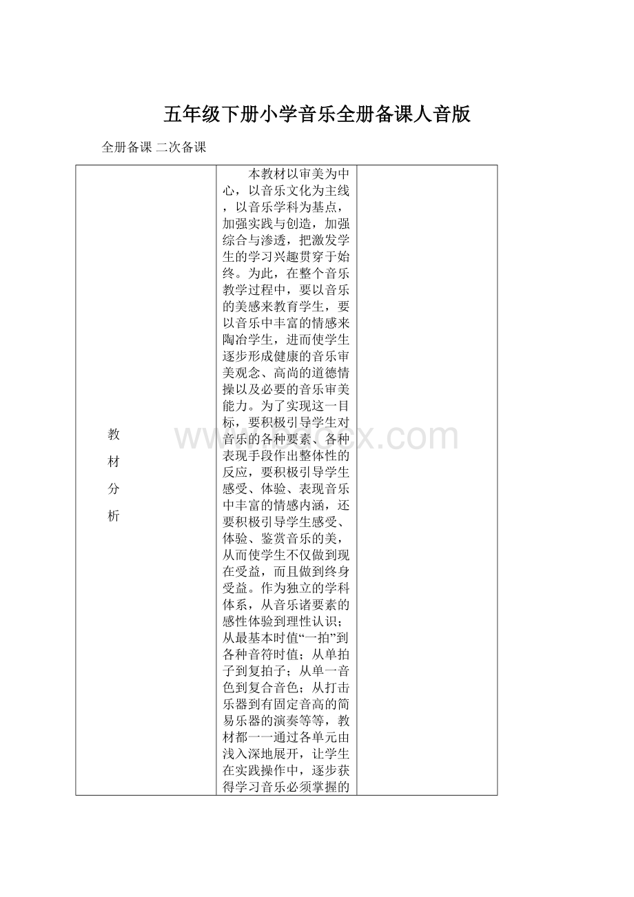 五年级下册小学音乐全册备课人音版.docx_第1页