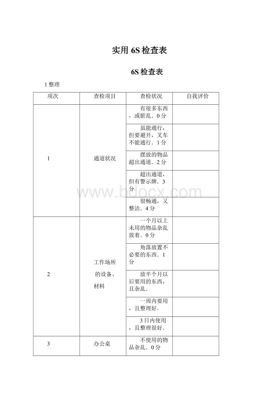 实用6S检查表Word文档下载推荐.docx