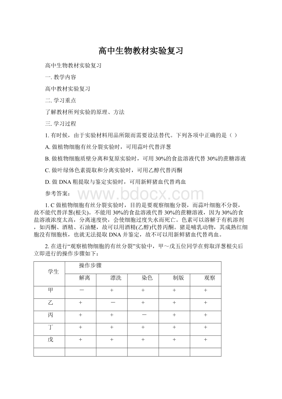 高中生物教材实验复习Word格式.docx_第1页