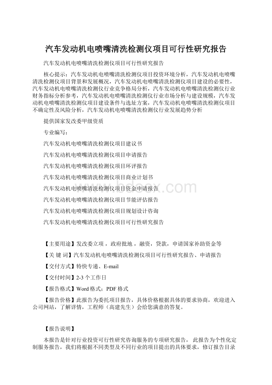 汽车发动机电喷嘴清洗检测仪项目可行性研究报告.docx_第1页