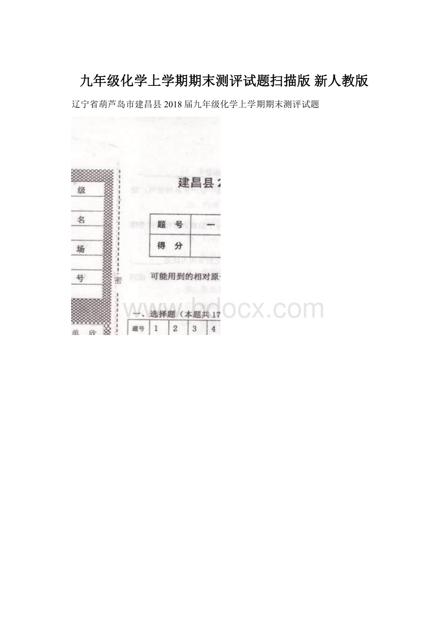 九年级化学上学期期末测评试题扫描版 新人教版.docx