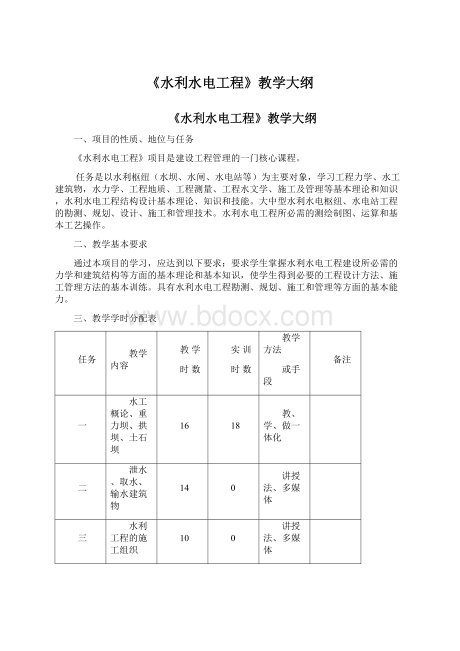 《水利水电工程》教学大纲Word格式文档下载.docx