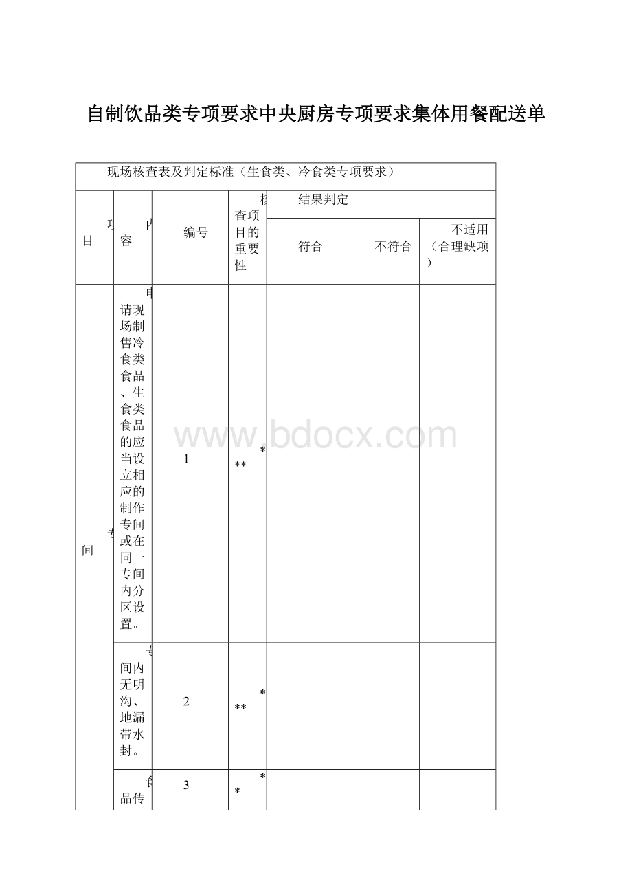 自制饮品类专项要求中央厨房专项要求集体用餐配送单Word格式.docx_第1页