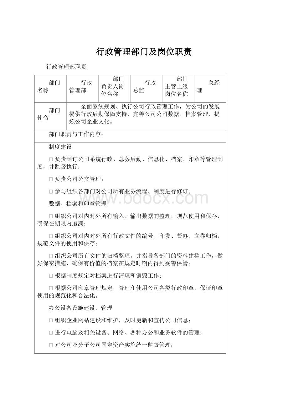 行政管理部门及岗位职责.docx_第1页