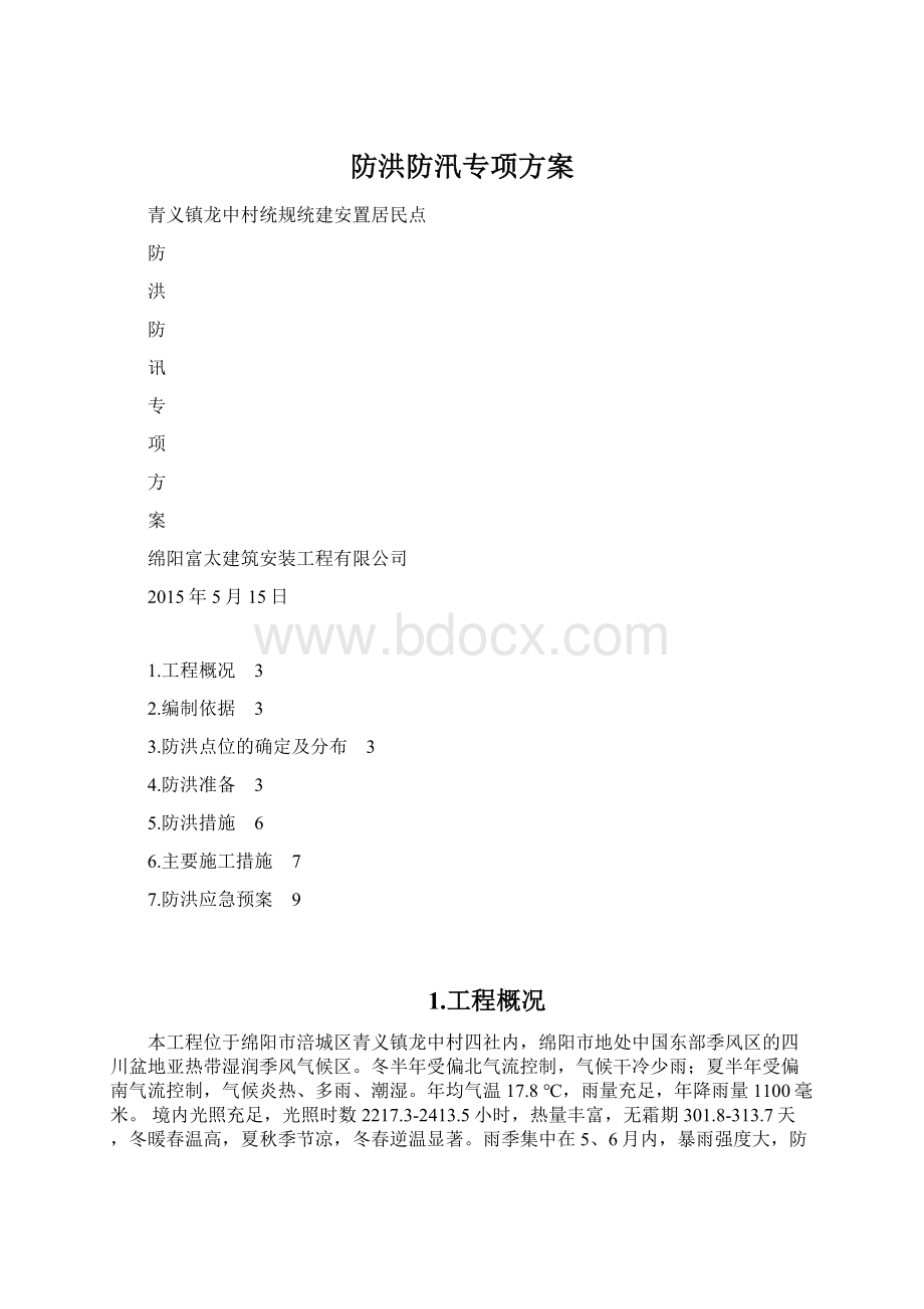 防洪防汛专项方案Word格式.docx