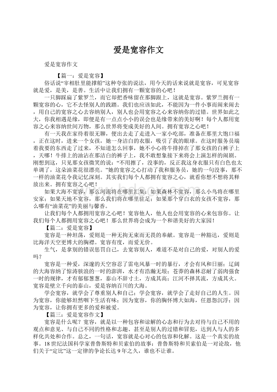 爱是宽容作文Word文档格式.docx