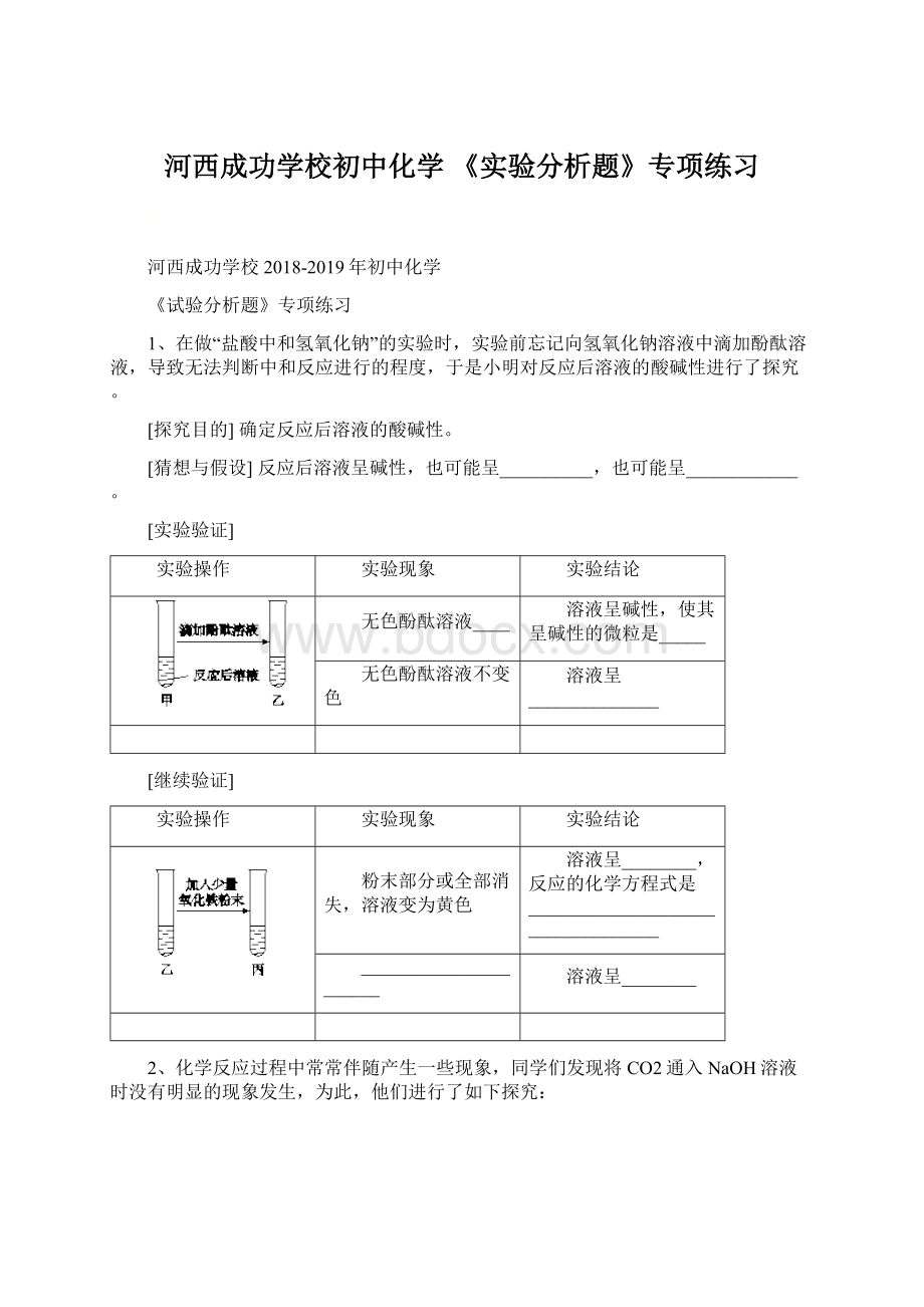 河西成功学校初中化学 《实验分析题》专项练习.docx_第1页