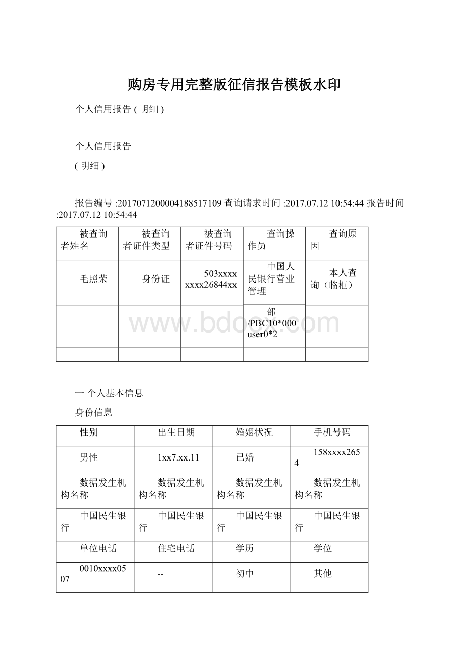 购房专用完整版征信报告模板水印.docx_第1页