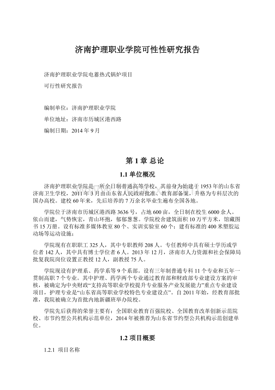 济南护理职业学院可性性研究报告Word格式文档下载.docx