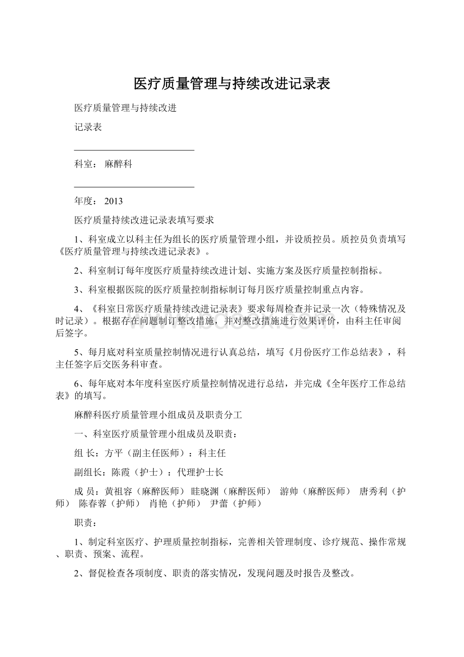 医疗质量管理与持续改进记录表Word格式.docx