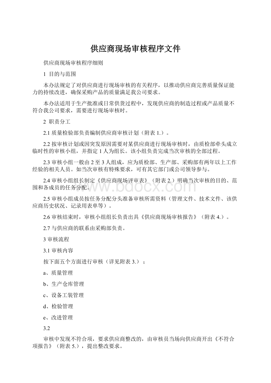 供应商现场审核程序文件文档格式.docx