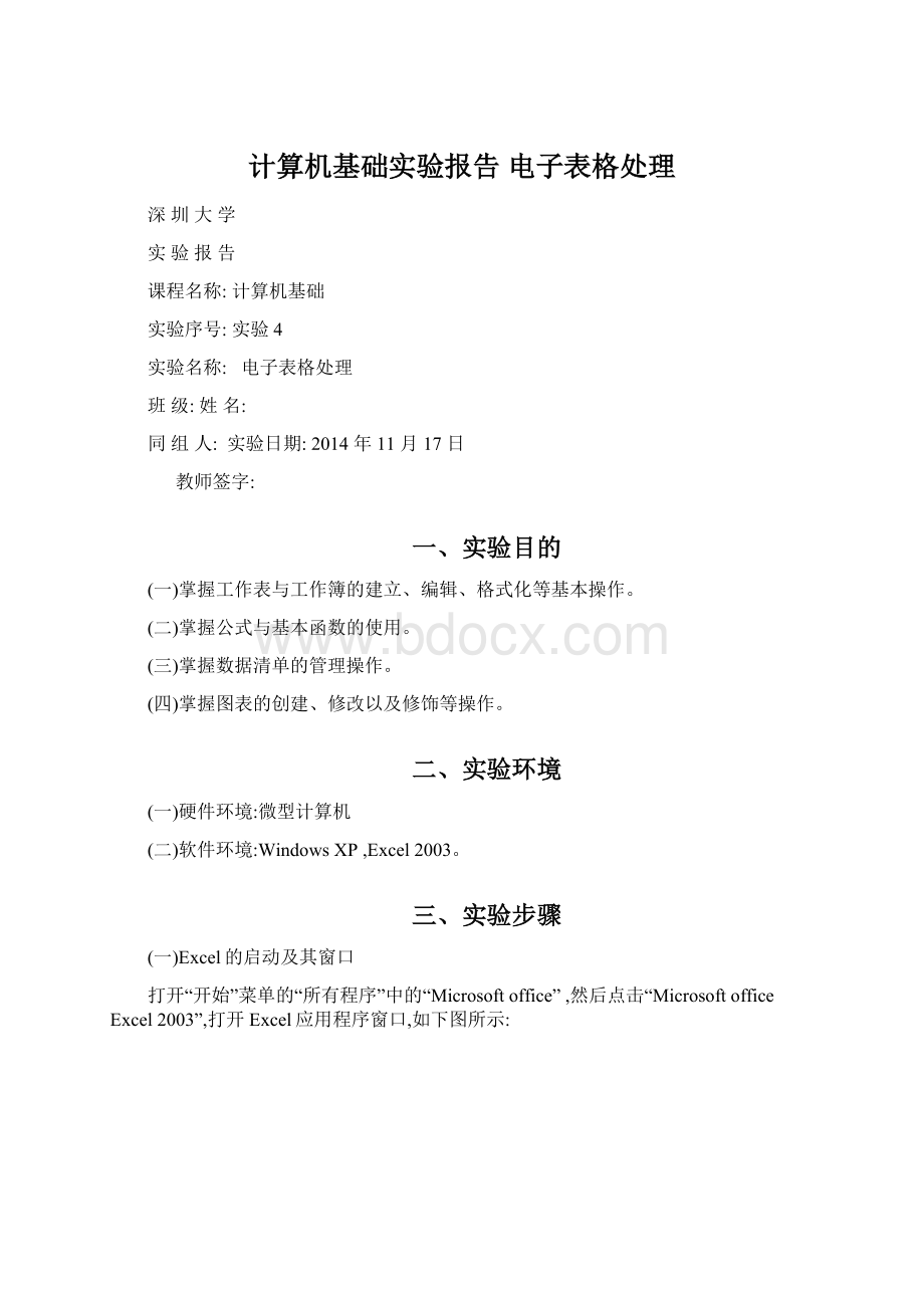 计算机基础实验报告电子表格处理文档格式.docx