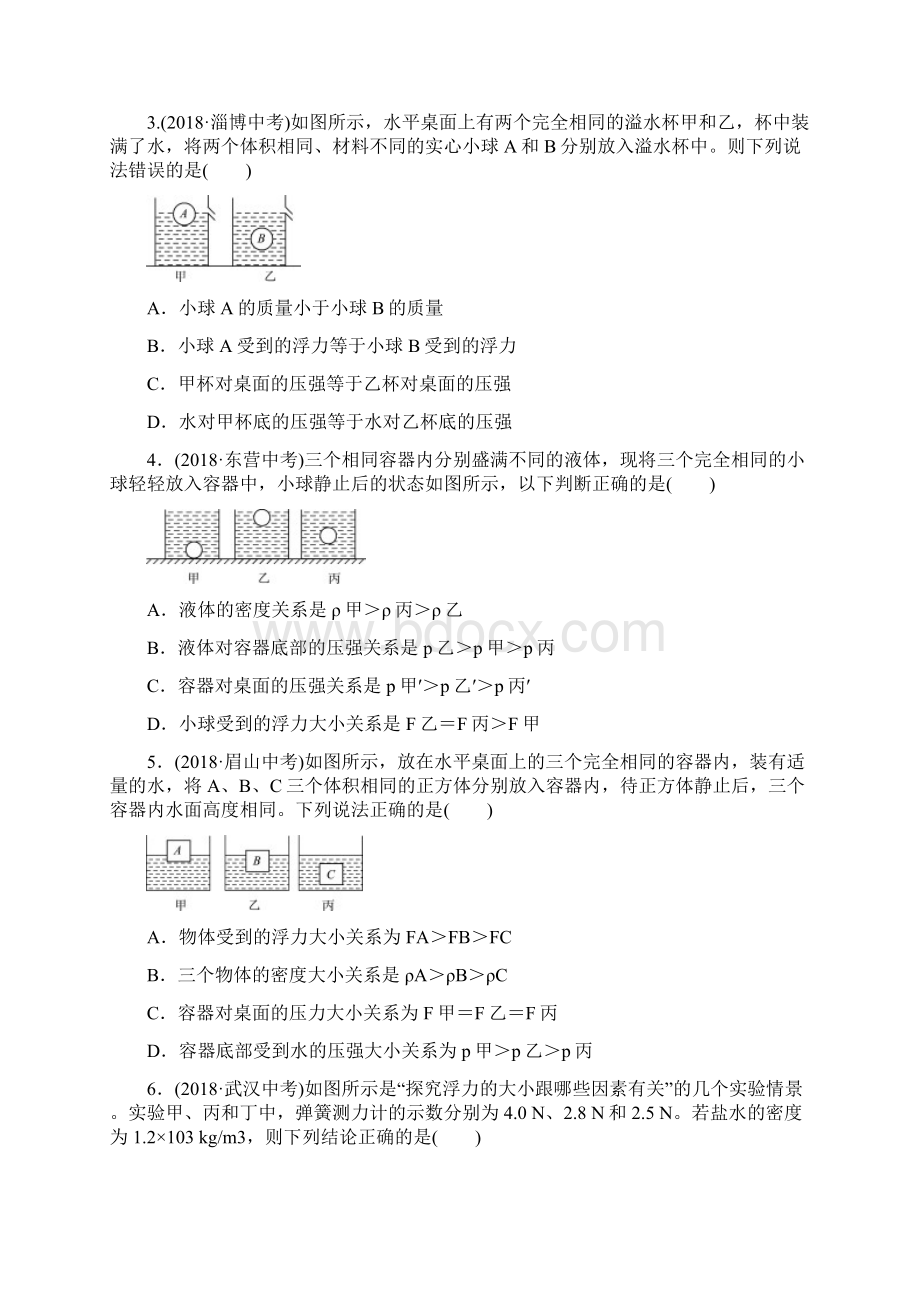 枣庄市初中物理学业水平考试要题加练2 密度压强和浮力的综合分析.docx_第2页