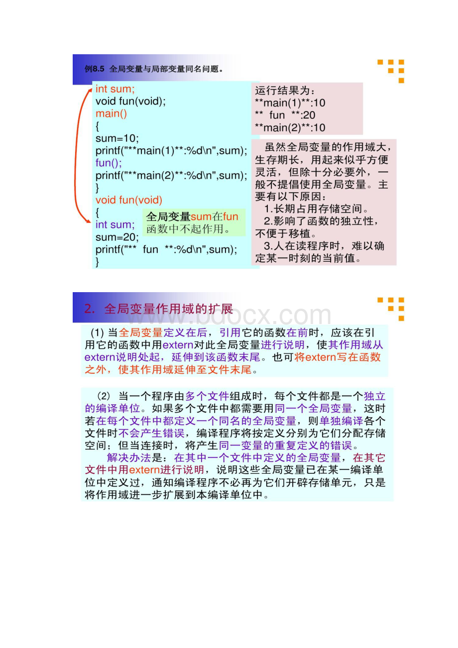 第19讲 全局变量及其作用域和生存期 函数的存储分类讲解Word文件下载.docx_第3页