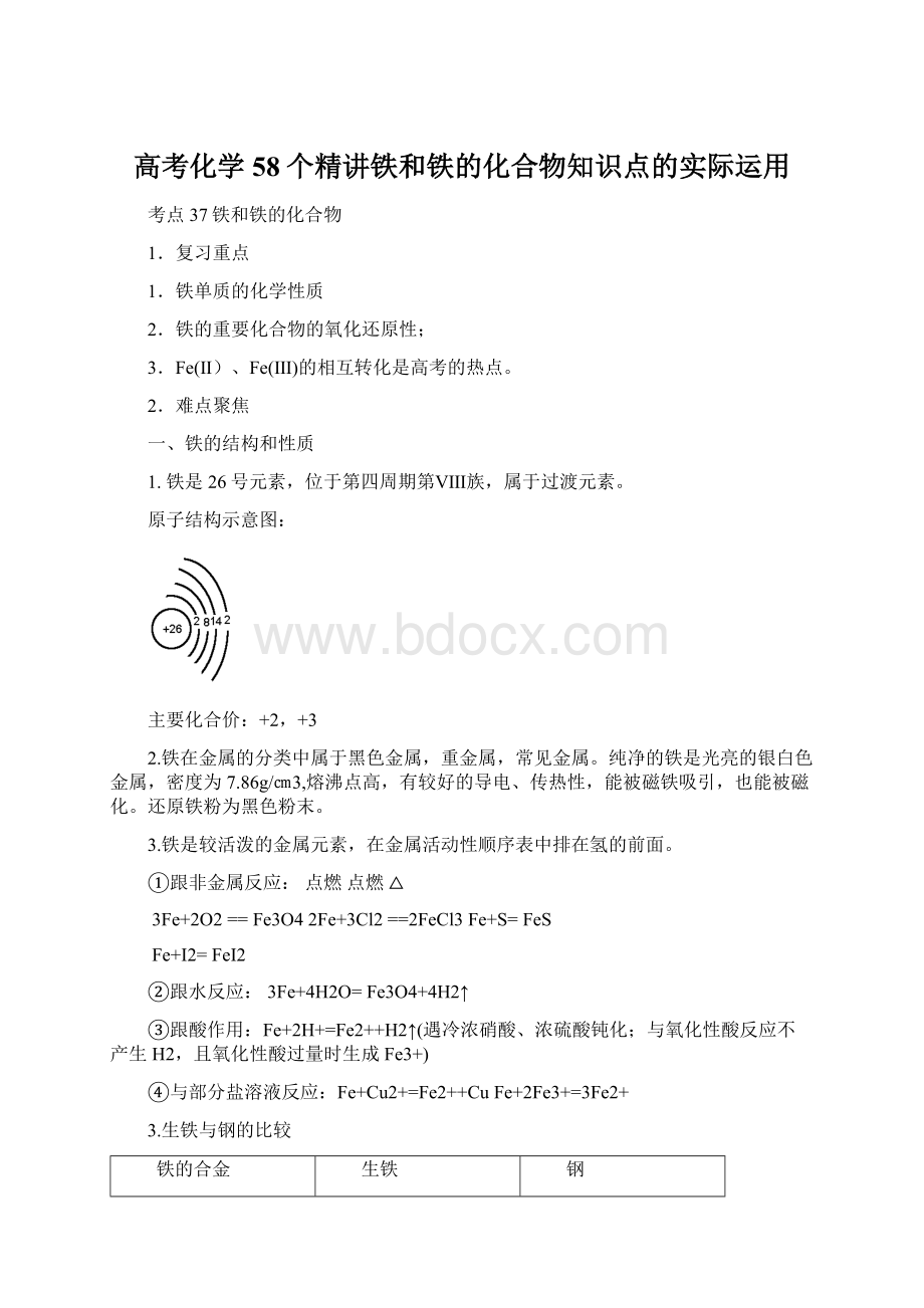 高考化学58个精讲铁和铁的化合物知识点的实际运用.docx