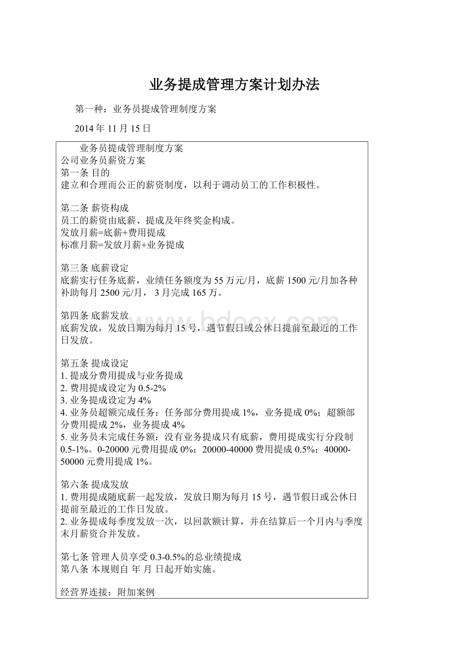 业务提成管理方案计划办法.docx_第1页