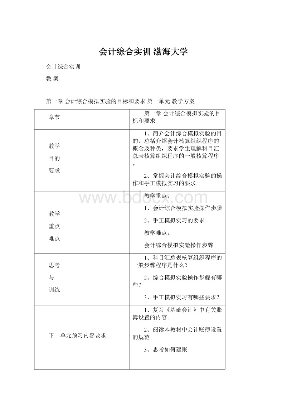 会计综合实训渤海大学Word格式文档下载.docx