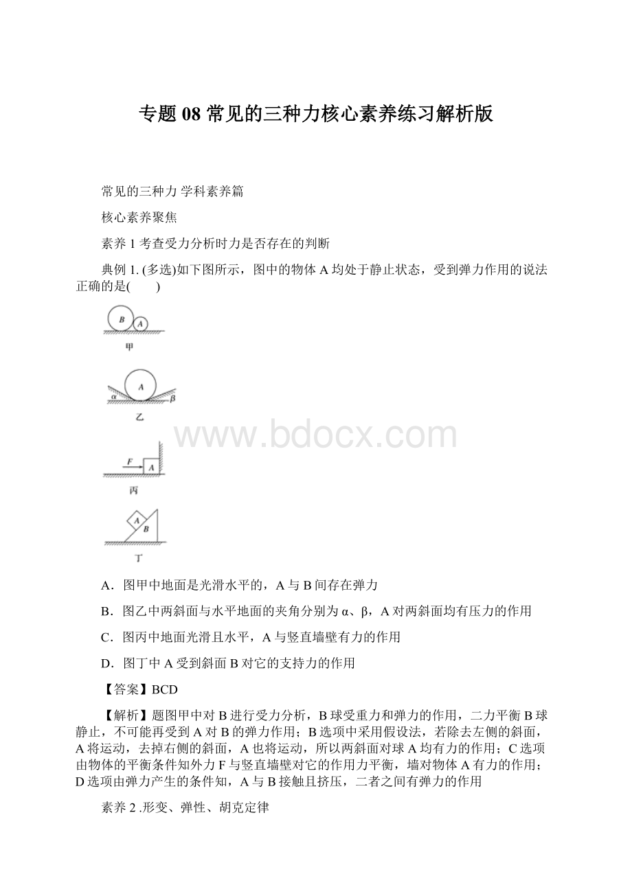 专题08 常见的三种力核心素养练习解析版文档格式.docx_第1页