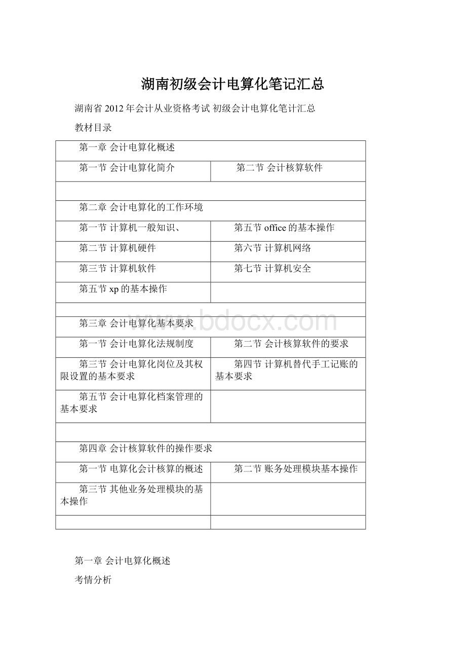 湖南初级会计电算化笔记汇总.docx