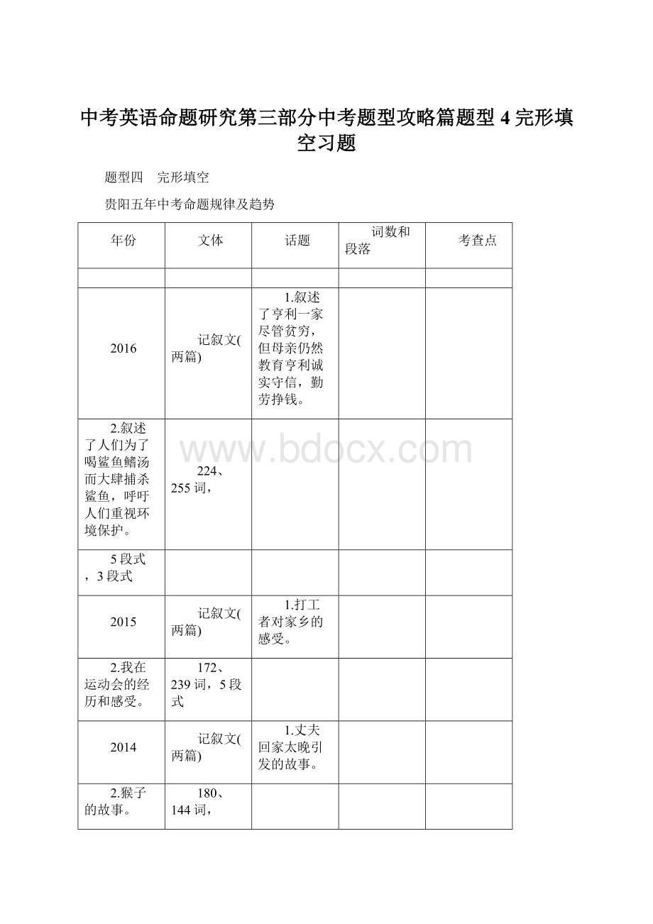 中考英语命题研究第三部分中考题型攻略篇题型4完形填空习题Word格式.docx_第1页