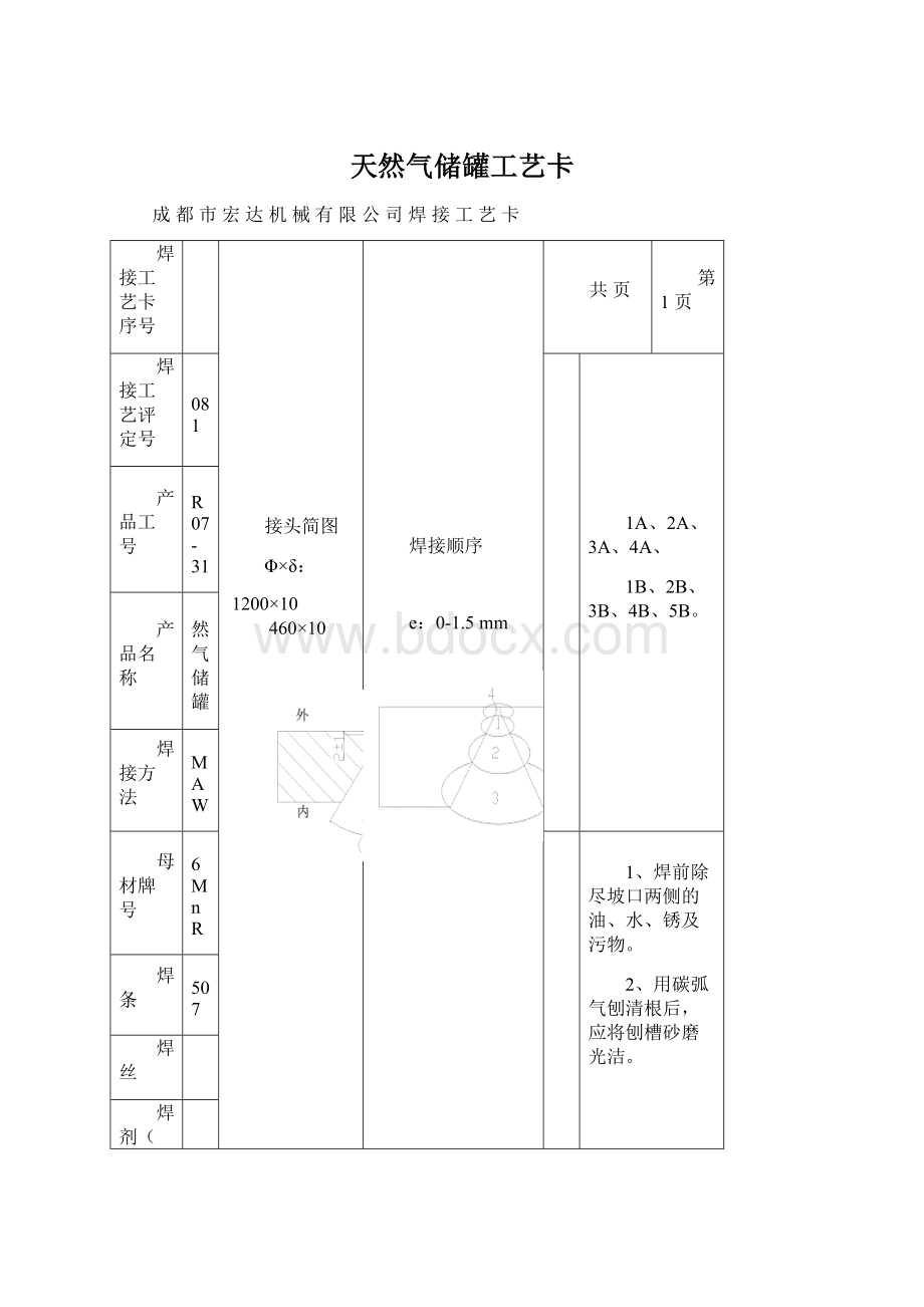 天然气储罐工艺卡文档格式.docx