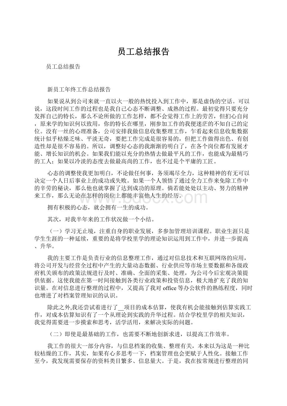 员工总结报告Word文档下载推荐.docx