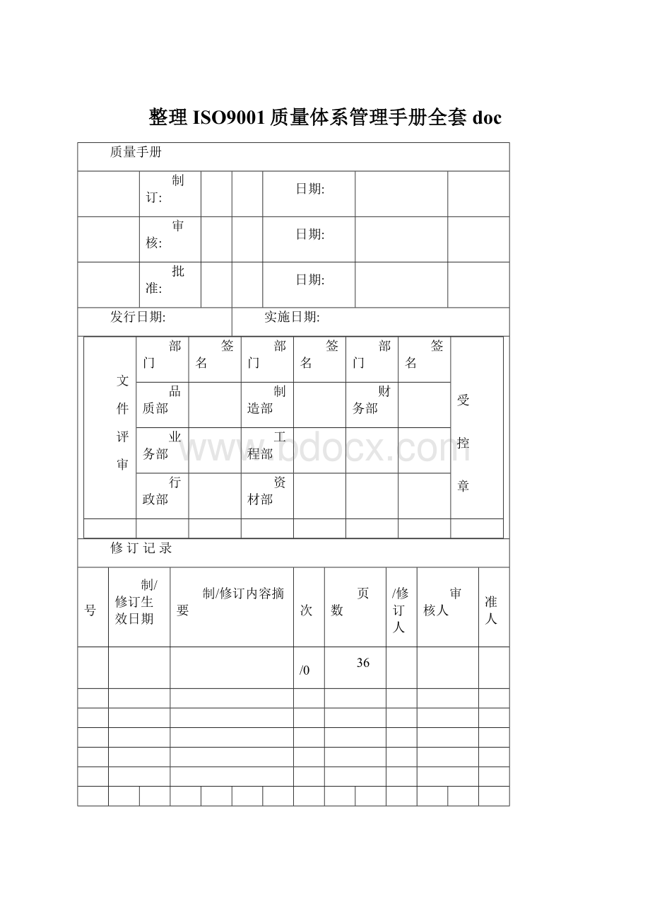 整理ISO9001质量体系管理手册全套doc.docx