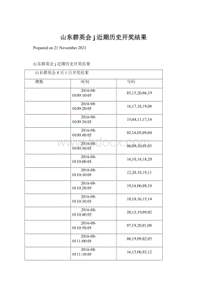 山东群英会j近期历史开奖结果Word文件下载.docx